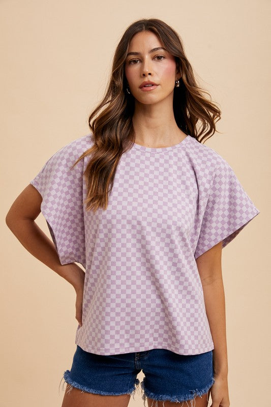 Annie Wear Checkered Round Neck Short Sleeve T-Shirt *