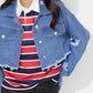 Raw Hem Collared Neck Cropped Denim Top
