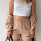 Full Size Texture Button Up Shirt and Drawstring Shorts Set