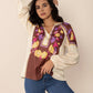 Printed Notched Long Sleeve Blouse