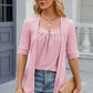 Full Size Eyelet Half Sleeve T-Shirt