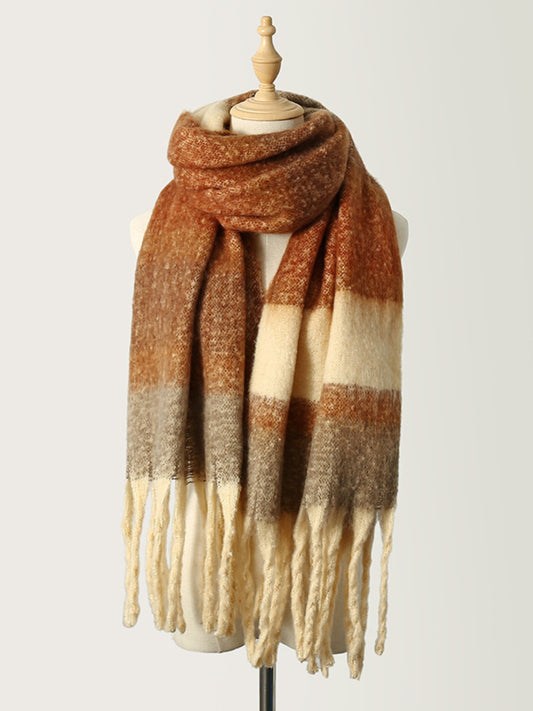 Fringe Color Block Polyester Scarf