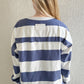Oh Pima Cotton Wash Exposed Seam Contrast Striped Round Neck Long Sleeve T-Shirt