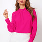 Ruched Mock Neck Long Sleeve Blouse
