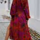 Devine Split Printed Surplice Long Sleeve Midi Dress