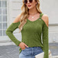 Ribbed Cold Shoulder Long Sleeve Top