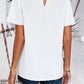 Swiss Dot Smocked Round Neck Short Sleeve Blouse
