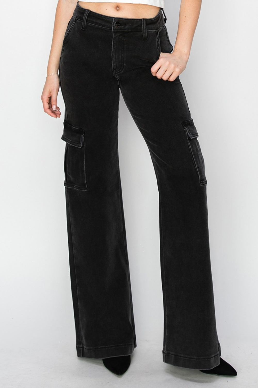 Risen Full Size High Rise Wide Leg Cargo Jeans *