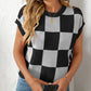 Mandy Checkered Round Neck Cap Sleeve Knit Top