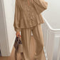 Tie Neck Balloon Sleeve Top and Pants Set