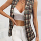 Plaid Button Up Collared Neck Vest