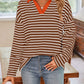 Lovelet Striped Johnny Collar Long Sleeve T-Shirt