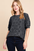 BOMBOM Textured Floral Pattern Top *