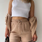 Full Size Texture Button Up Shirt and Drawstring Shorts Set