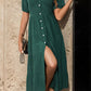 V-Neck Button Up Balloon Sleeve Midi Dress