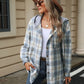 Drawstring Plaid Button Up Hooded Jacket