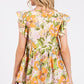 Mittoshop Floral V-Neck Ruffled Cap Sleeve Blouse