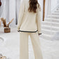 Contrast Trim Round Neck Top and Pants Set