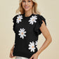 Double Take Full Size Ruffled Flower Round Neck Cap Sleeve Sweater