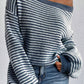 Striped Boat Neck Long Sleeve Sweater