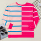Plus Size Color Block Round Neck Long Sleeve Top