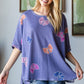HOPELY Bow Print Waffle Side Slit T-Shirt