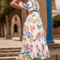 FULL SIZE Ruffled Printed Surplice Cap Sleeve Dress