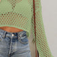 Openwork Round Neck Dropped Shoulder Knit Top