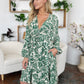 Double Take Full Size Printed Ruched Balloon Sleeve Dress