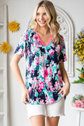 Heimish Full Size Floral V-Neck Short Sleeve T-Shirt *