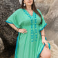 Plus Size Tied Fringe V-Neck Half Sleeve Dress