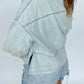 Slit Raw Hem Notched Denim Top