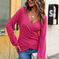 Waffle Knit Surplice Long Sleeve T-Shirt
