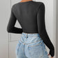 Perfee Ribbed Contrast Long Sleeve Bodysuit
