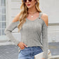 Ribbed Cold Shoulder Long Sleeve Top