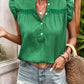 Green Ruffled Notched Cap Sleeve Blouse