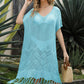 Double Take Eyelet Fringe Hem Longline Knit Cover Up