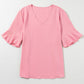 Plus Size V-Neck Half Sleeve Blouse