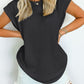 Full Size Textured Round Neck Cap Sleeve Blouse