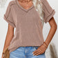 Exposed Seam V-Neck Short Sleeve Top