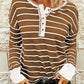 Striped Waffle Knit Henley Long Sleeve Top