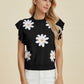 Double Take Full Size Ruffled Flower Round Neck Cap Sleeve Sweater