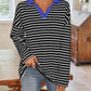 Lovelet Striped Johnny Collar Long Sleeve T-Shirt