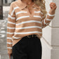 Striped Johnny Collar Long Sleeve Sweater