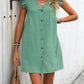 Full Size Button Up V-Neck Cap Sleeve Mini Dress