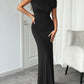 Devine Ruched Single Shoulder Short Sleeve Maxi Dress