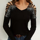 Rhinestone Cutout Long Sleeve T-Shirt