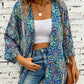 Printed Open Front Three-Quarter Sleeve Cover Up