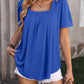 Ruched Square Neck Short Sleeve Blouse