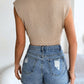 Openwork Round Neck Cap Sleeve Knit Top